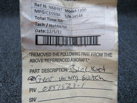 Cessna 0851523-1 Cessna 310D Bracket Gear Warning Switch BD