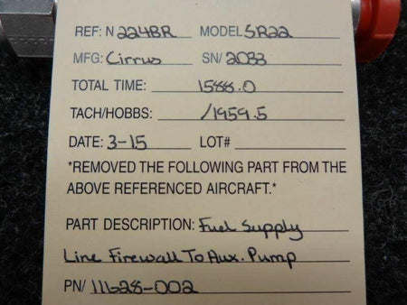 Cirrus 11628-002 Cirrus SR22 Fuel Supply Line Firewall To Aux Pump