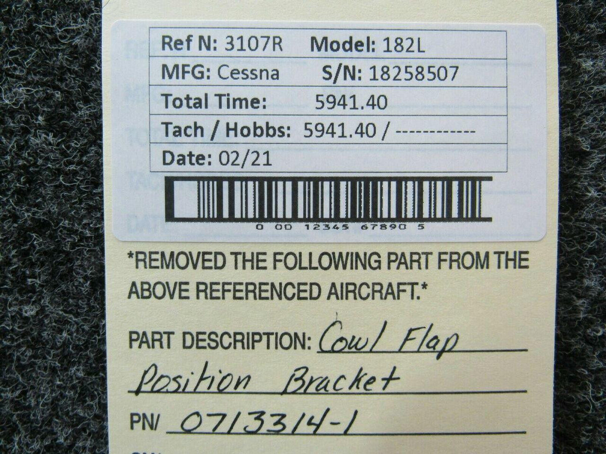 Cessna 0713314-1 Cessna 182L Cowl Flap Control Position Bracket