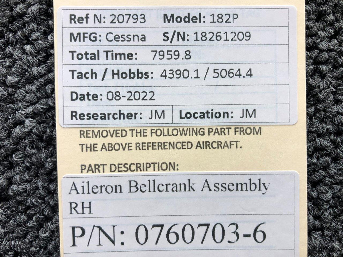 0760703-6 (Alt: 0760703-2) Cessna 182P Aileron Bellcrank Assembly RH BAS Part Sales | Airplane Parts