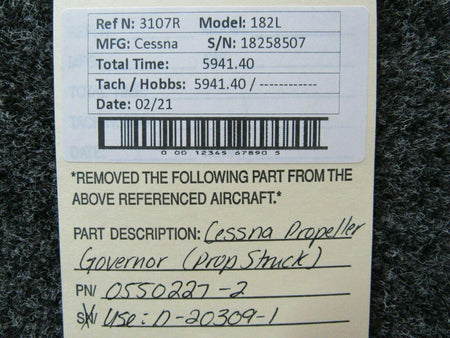 Cessna 0550227-2 USE D-20309-1 Cessna 182L Prop Governor Prop Struck