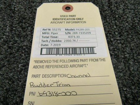 Piper 69318-000 Piper PA28R-200 Channel Rudder Trim