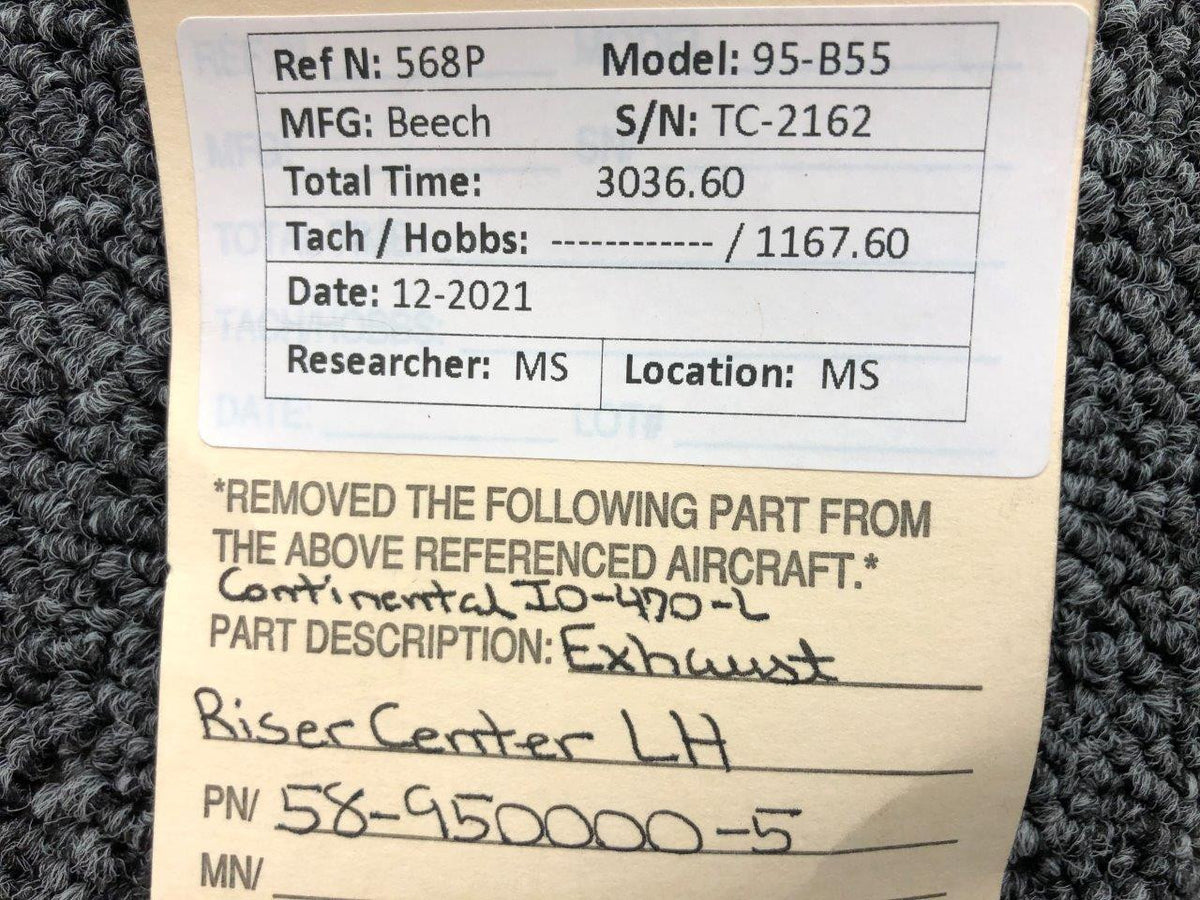 58-950000-5 Beech 95-B55 Continental IO-470-L Exhaust Riser Center LH BAS Part Sales | Airplane Parts