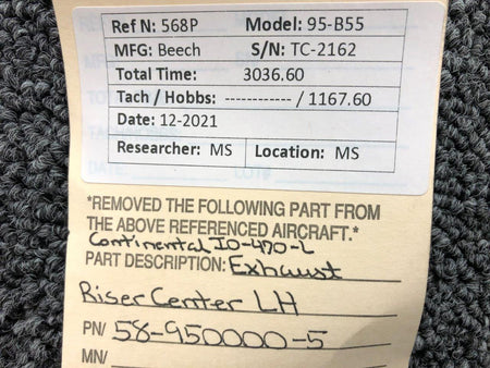 58-950000-5 Beech 95-B55 Continental IO-470-L Exhaust Riser Center LH BAS Part Sales | Airplane Parts