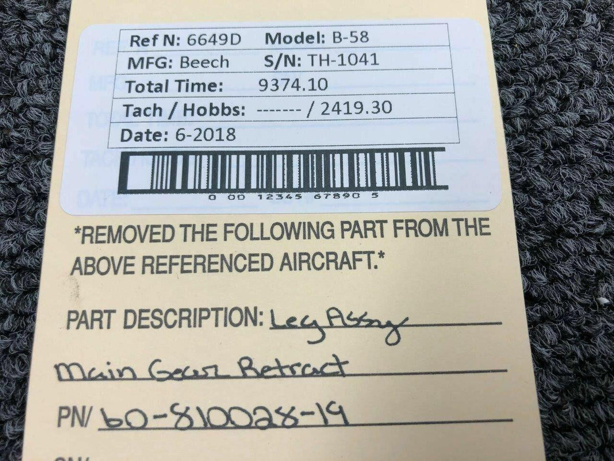 Beechcraft 60-810028-19 Use 60-810103-1 Beech B58 Leg Assy Main Gear Retract