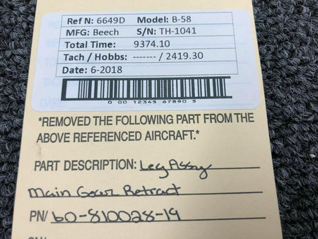 Beechcraft 60-810028-19 Use 60-810103-1 Beech B58 Leg Assy Main Gear Retract