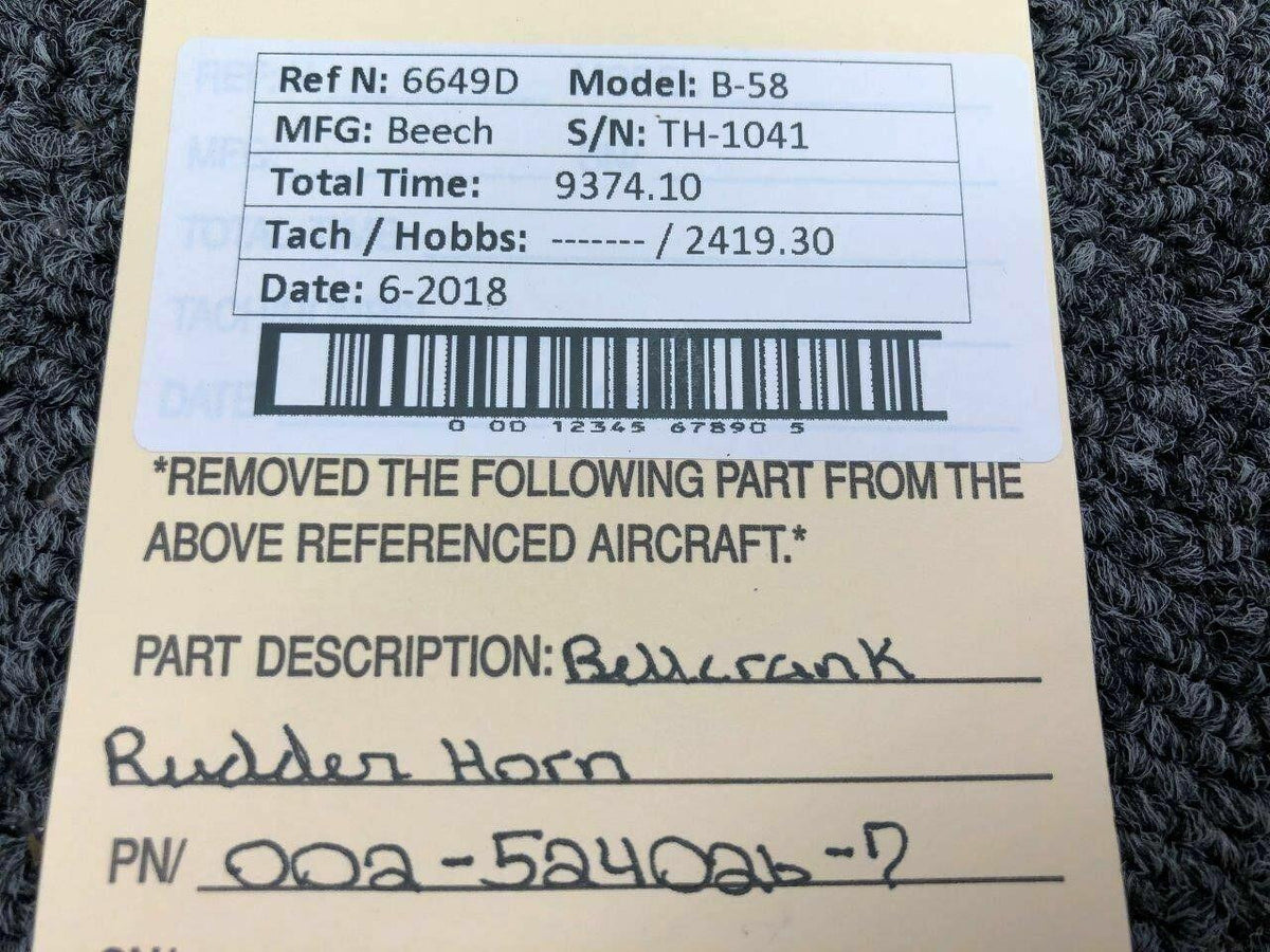 Beechcraft 002-524026-7 Beech B58 Bellcrank Rudder Horn