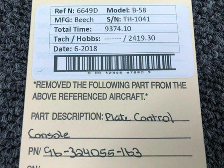 Beechcraft 96-324055-163 Beech B58 Plate Control Console