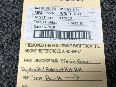Beechcraft 60-810083-5 / 60-810083-10 Beech B58 Main Gear Uplock / Retract Set RH