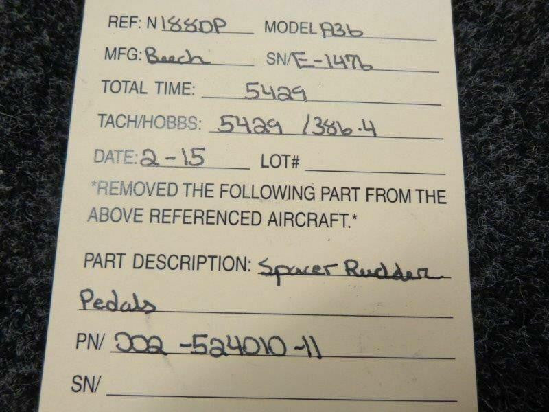 002-524010-11 Beechcraft A36 Rudder Pedal Spacer BAS Part Sales | Airplane Parts