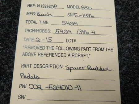 002-524010-11 Beechcraft A36 Rudder Pedal Spacer BAS Part Sales | Airplane Parts