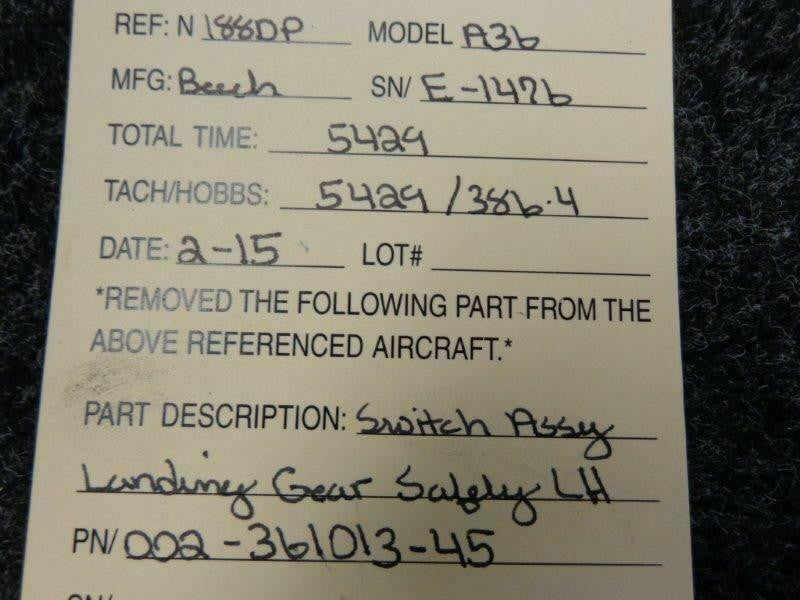 Beechcraft 002-361013-45 Beech A36 Switch Assy Landing Gear Safety LH W/ Clamp