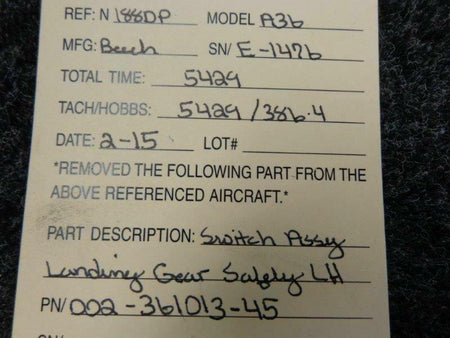 Beechcraft 002-361013-45 Beech A36 Switch Assy Landing Gear Safety LH W/ Clamp