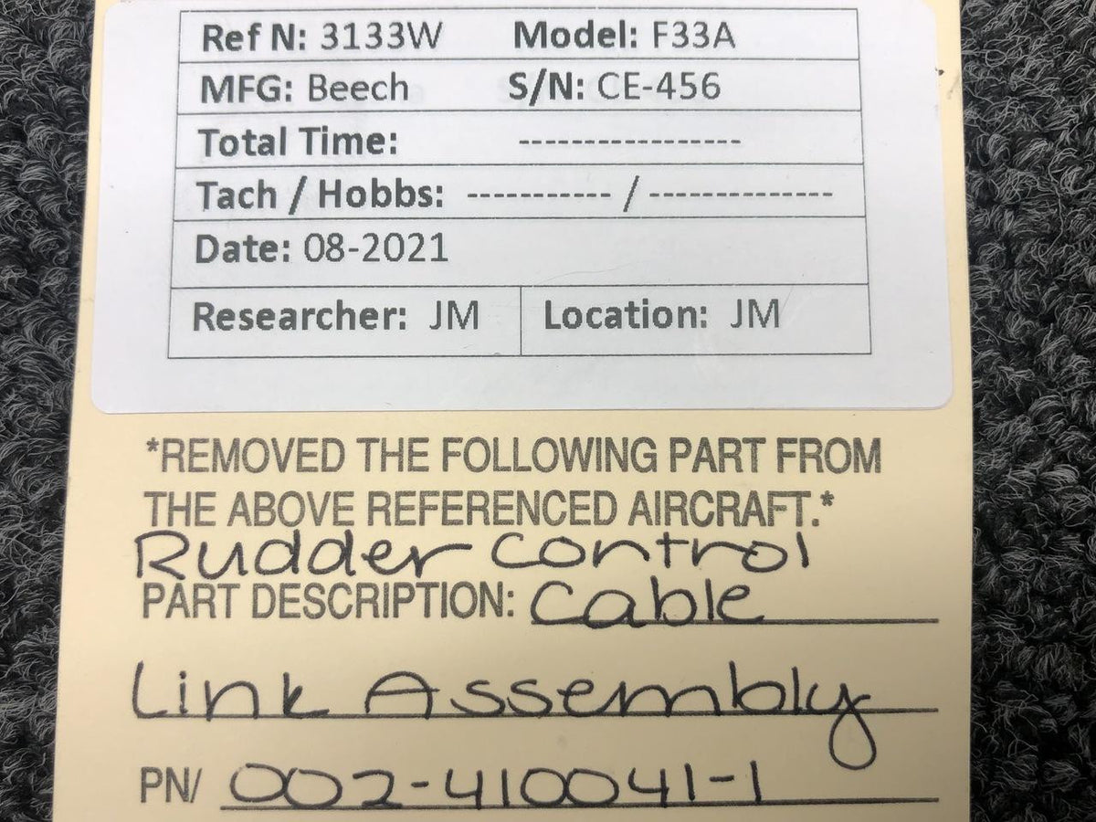 Beechcraft 002-410041-1 Beech F33A Rudder Control Cable Link Assembly