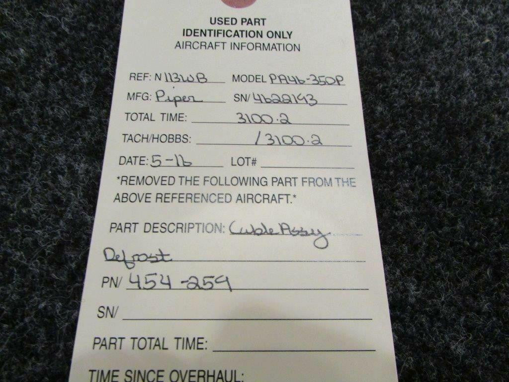 Piper 454-259 Piper PA46-350P Cable Assy Defrost