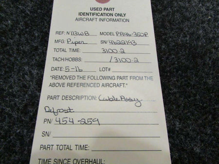 Piper 454-259 Piper PA46-350P Cable Assy Defrost