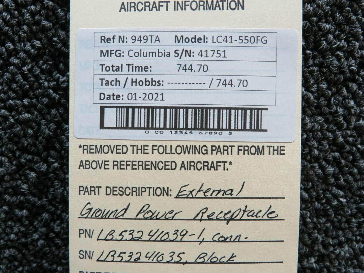LB53241039-1 Columbia 400 Ground Power Receptacle (Volts: 24) BAS Part Sales | Airplane Parts