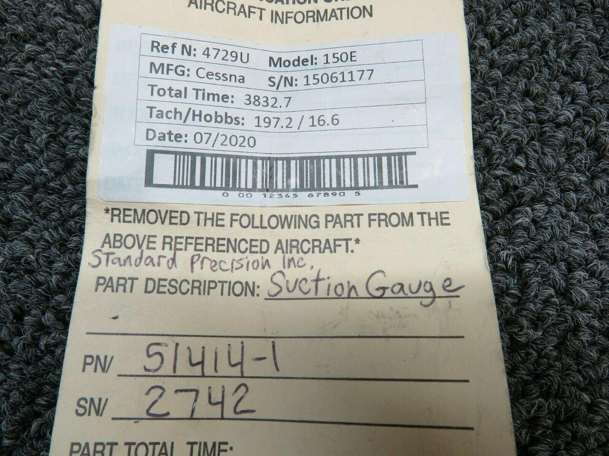 Cessna 51414-1 Cessna 150E Standard Precision Inc Suction Gauge