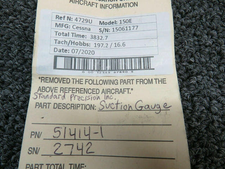 Cessna 51414-1 Cessna 150E Standard Precision Inc Suction Gauge