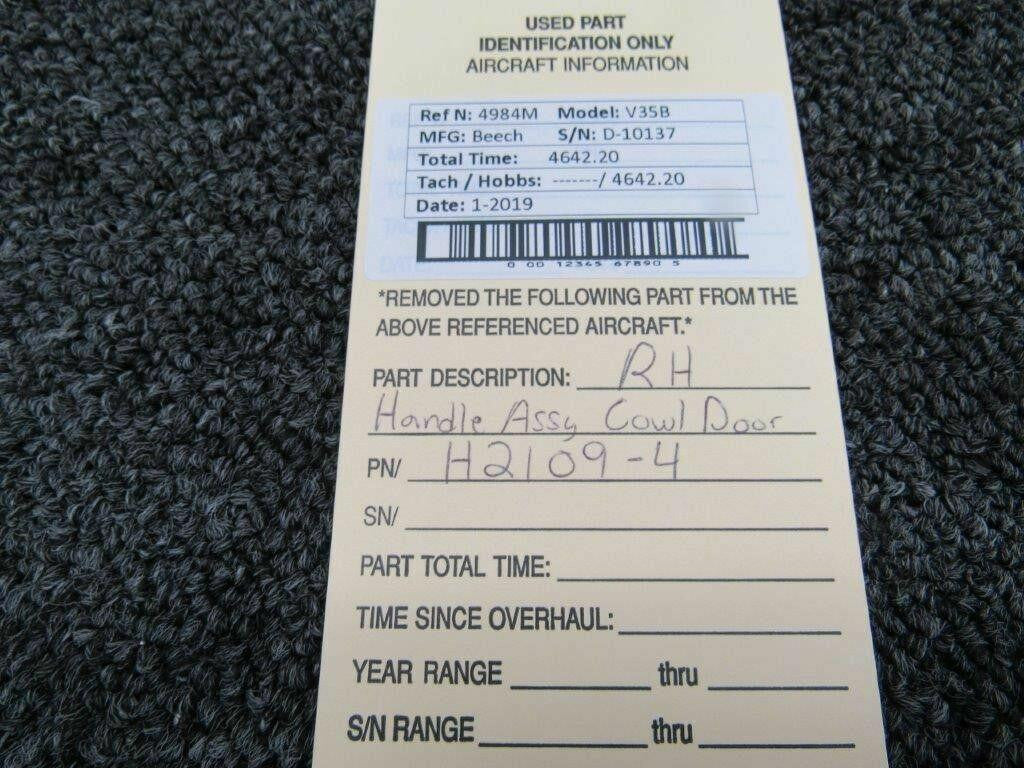 Beechcraft H2109-4 Beech V35B Cowling Latch RH W/ Rods and Handle