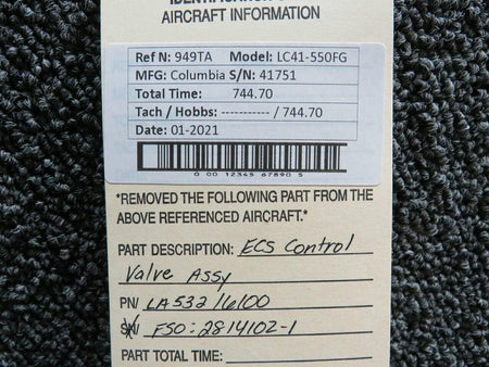 Columbia LA53216100 FSO 2814102-1 Columbia 400 ECS Control Valve Assy