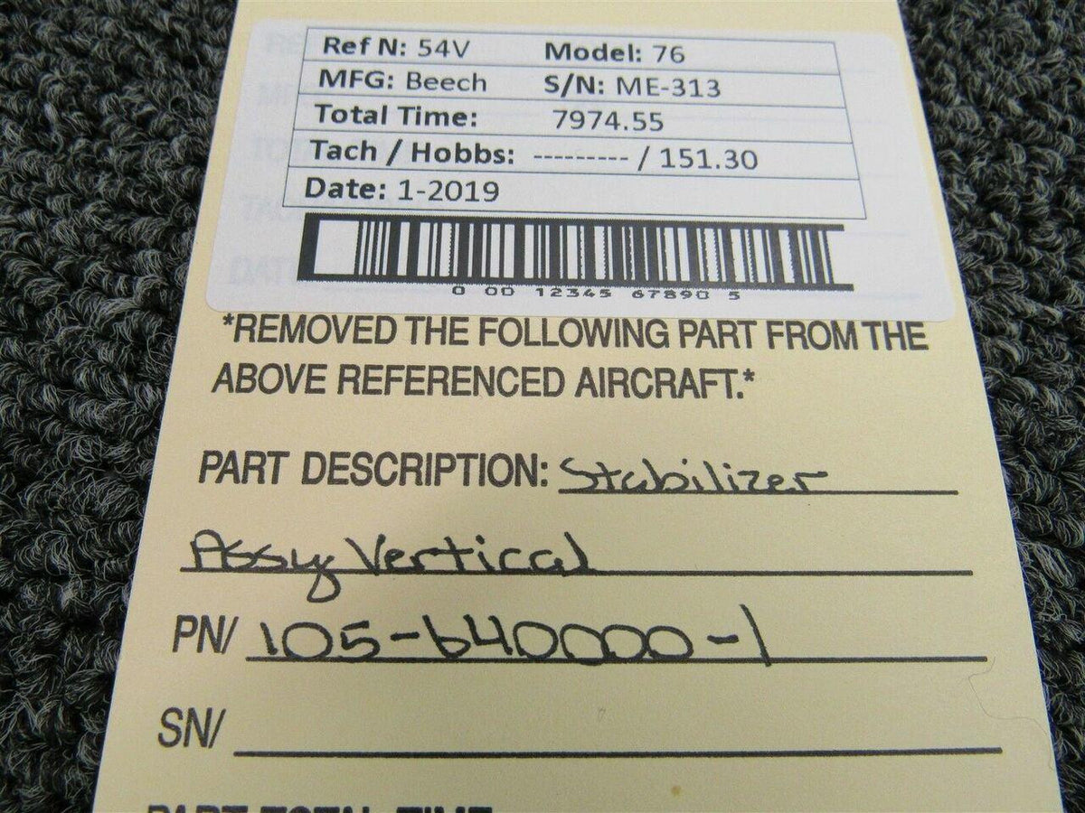 Beechcraft 105-640000-1 Beech 76 Stabilizer Assy Vertical