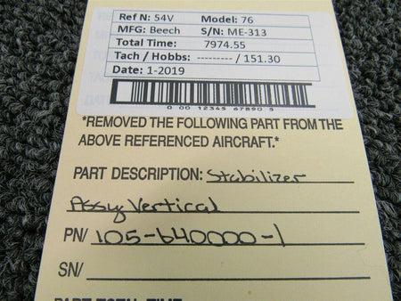 Beechcraft 105-640000-1 Beech 76 Stabilizer Assy Vertical