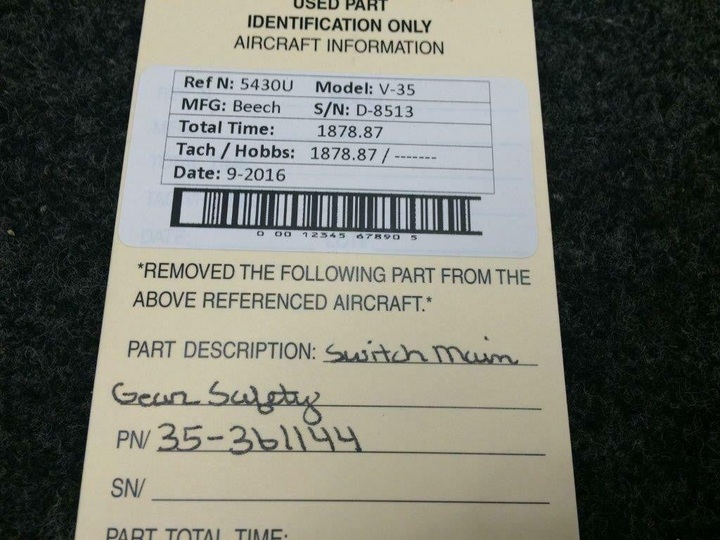 Beechcraft 35-361144 Beech V-35 Switch Main Gear Safety