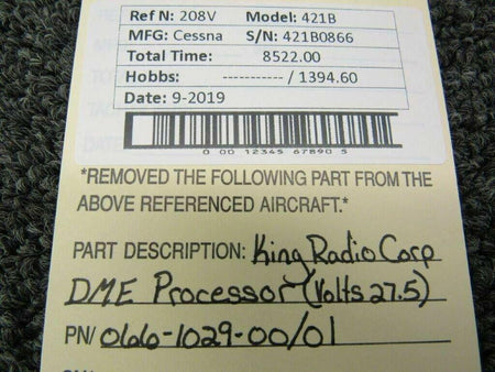 King Radio Corp 066-1029-00 MN DME 65 Cessna 421B King Radio Corp DME Processor V 14-28