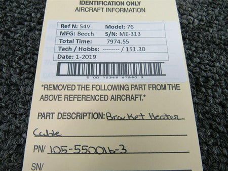 Beechcraft 105-550016-3 Beech 76 Bracket Heater Cable