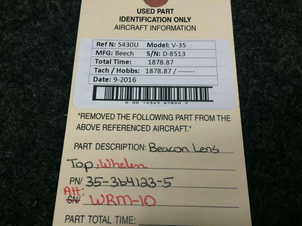 Beechcraft Beech V-35 Beacon Lens Top P/N 35-364123-5