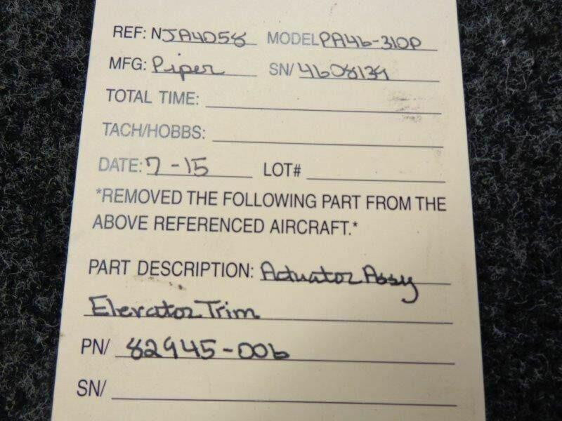 Piper 82945-006 Piper PA46-310P Actuator Assy Elevator Trim
