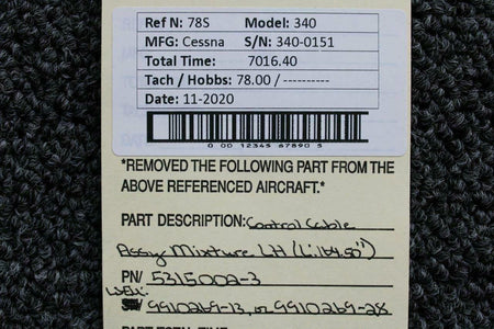 Cessna 5315002-3 WEU 9910269-28 Cessna 340 Control Cable Mixture L 164.50