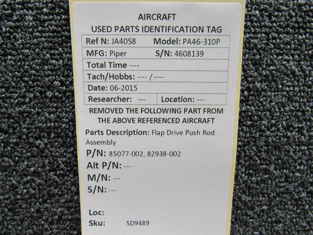 Piper 85077-003 / 82938-002 Piper PA46 Push Rod Assy w/ Bellows