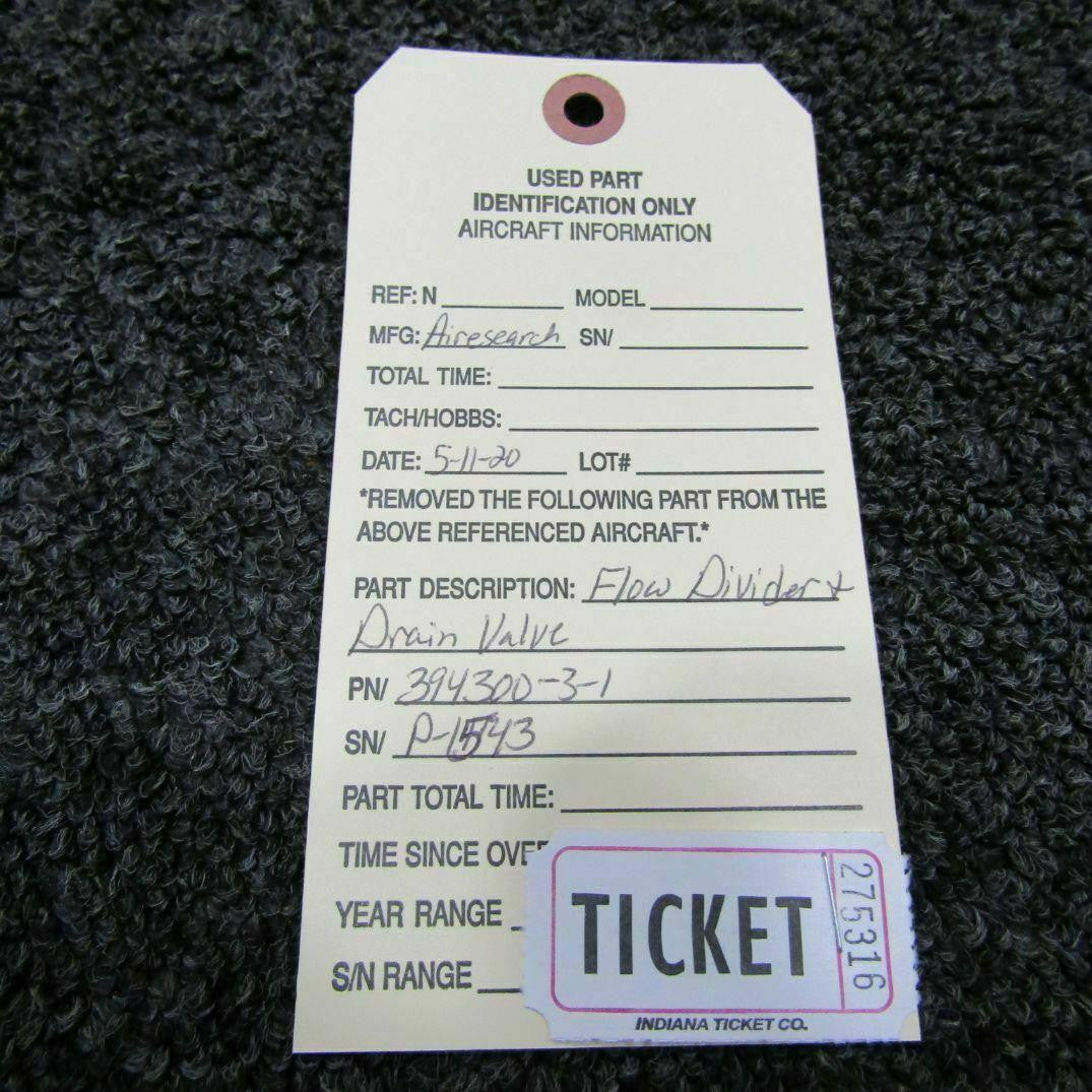 Does Not Apply 394300-3-1 Airesearch Flow Divider and Drain Valve W/ DATA SHEETS SA