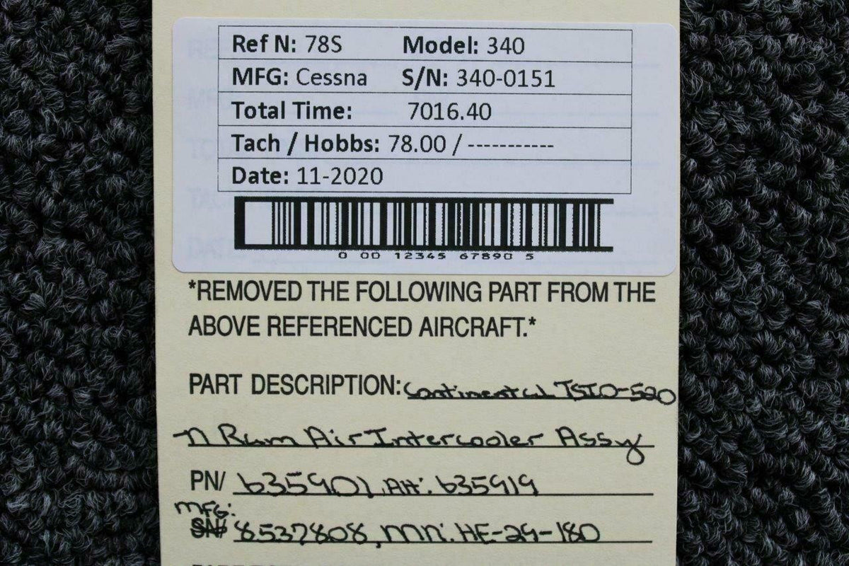 Ram 635901 Use 63S919A1 Continental TSIO-520-N Ram Air Intercooler Assy