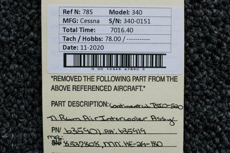 Ram 635901 Use 63S919A1 Continental TSIO-520-N Ram Air Intercooler Assy