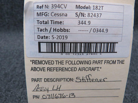 Cessna 0711676-14 Cessna 182T Stiffener Assembly RH