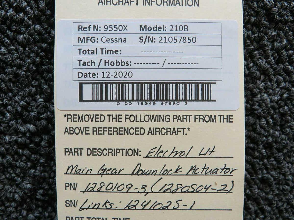 Electrol 1280109-3 USE 1280504-2 Cessna 210B Electrol LH MG Downlock Actuator