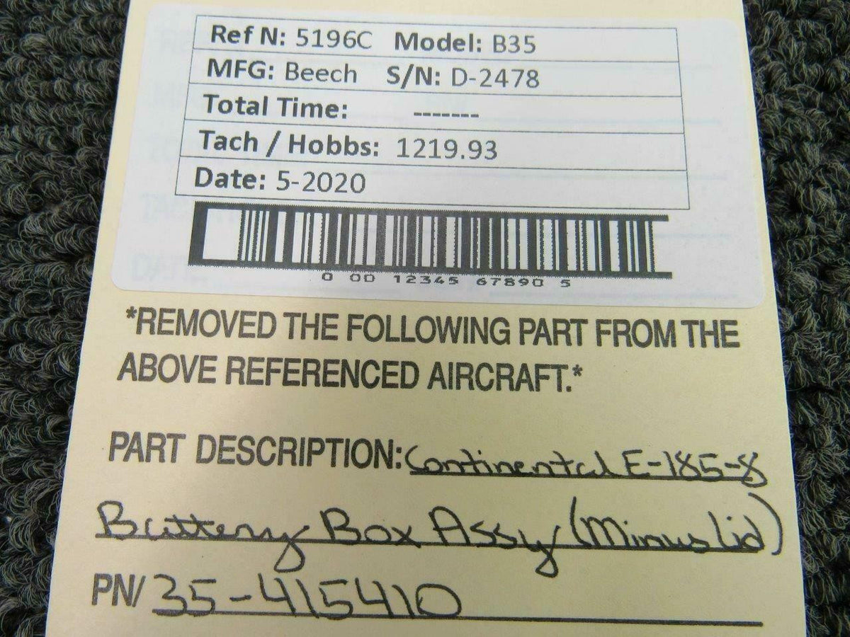 Beechcraft 35-415410 B35 Continental E-185-8 Battery Box Assy