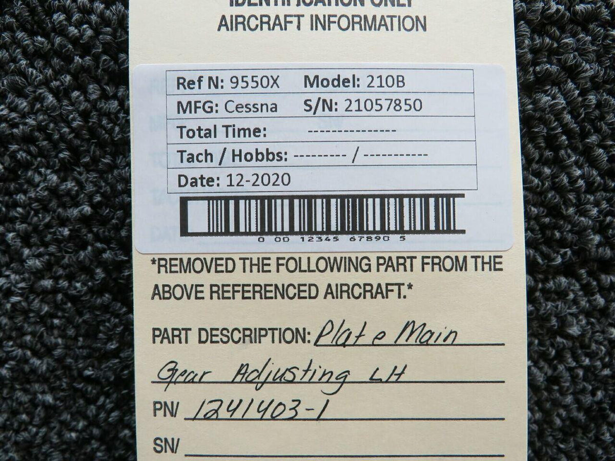 Cessna 1241403-1 Cessna 210B Plate Main Gear Adjusting LH