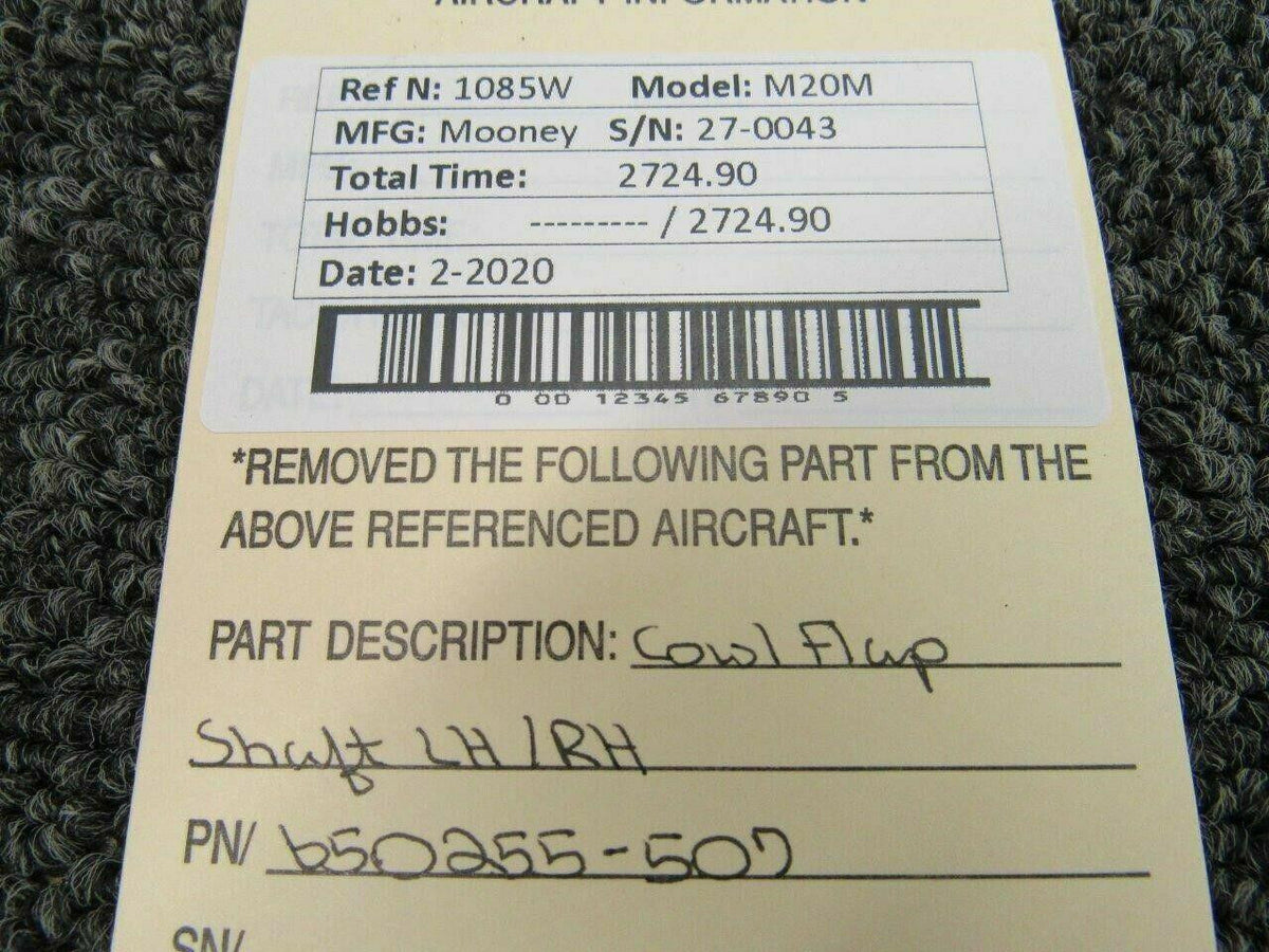 Mooney 650255-507 Mooney M20M Cowl Flap Shaft LH / RH