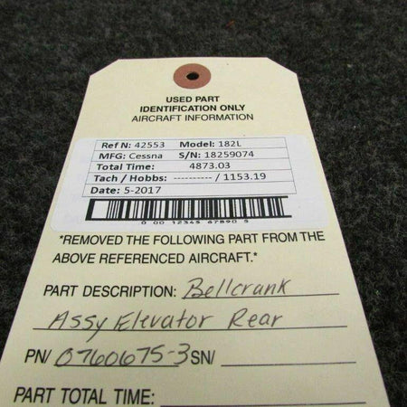 Cessna 0760675-3 Cessna 182L Bellcrank Assembly Elevator Rear