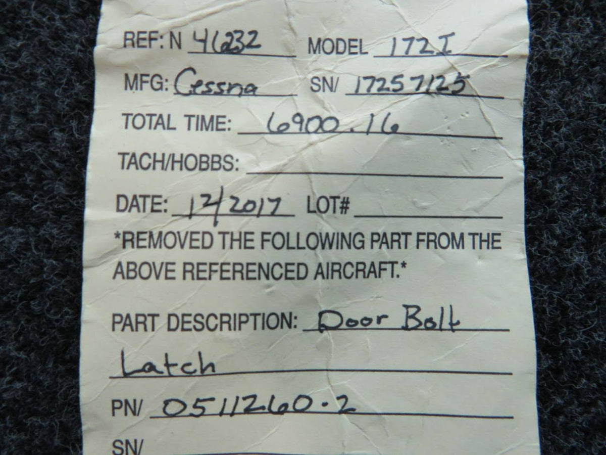 0511260-2 Cessna 172I Door Latch Bolt RH BAS Part Sales | Airplane Parts