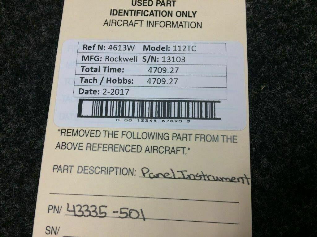 Rockwell 43335-501 Rockwell 112TC Panel Instrument