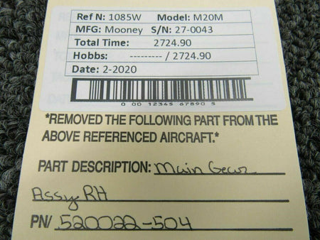 Mooney 520022-504 Mooney M20M Main Gear Assy RH