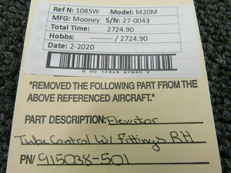 915038-501 Mooney M20M Elevator Tube Control W/ Fittings RH BAS Part Sales | Airplane Parts