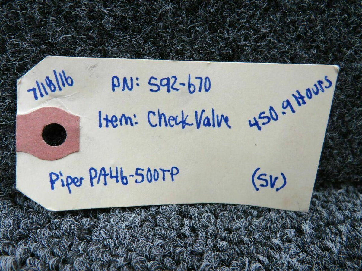 592-670 Piper PA46-500TP Check Valve (SA) BAS Part Sales | Airplane Parts