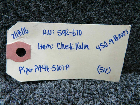 592-670 Piper PA46-500TP Check Valve (SA) BAS Part Sales | Airplane Parts