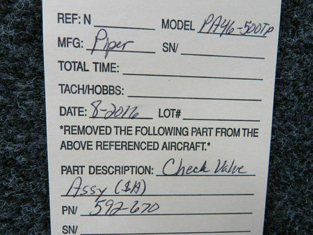 Piper 592-670 Piper PA46-500TP Check Valve SA